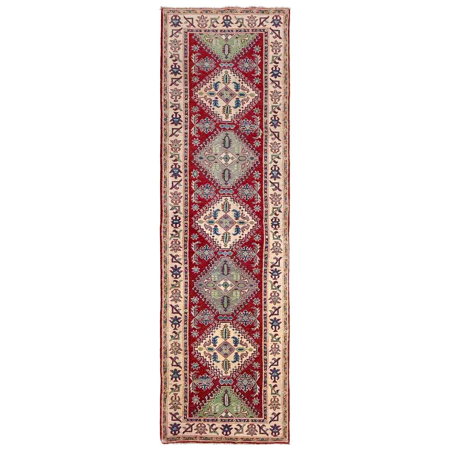 Kazak Rug Handmade Red Medallion 10' Runner