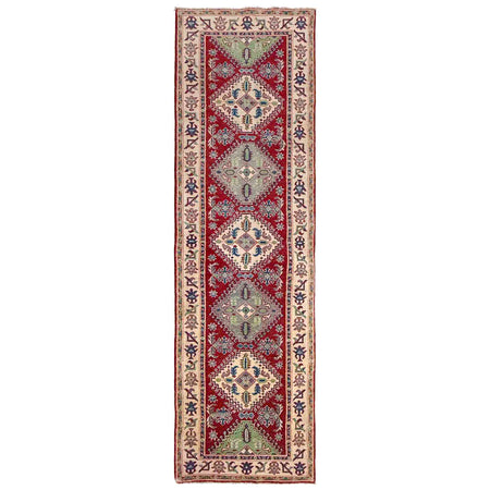 Kazak Rug Handmade Red Medallion 10' Runner