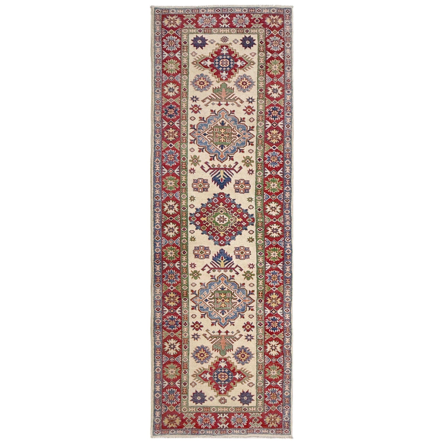 Kazak Rug Handmade Beige Medallion 10' Runner