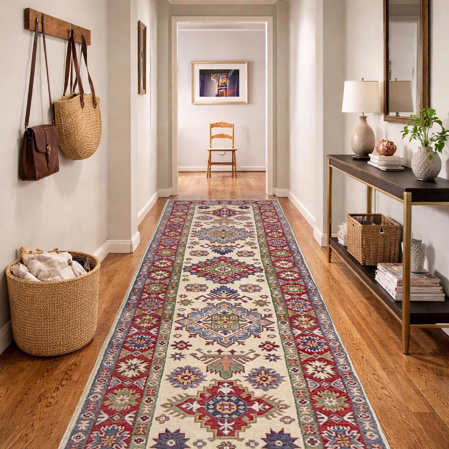 Kazak Rug Handmade Beige Medallion 10' Runner