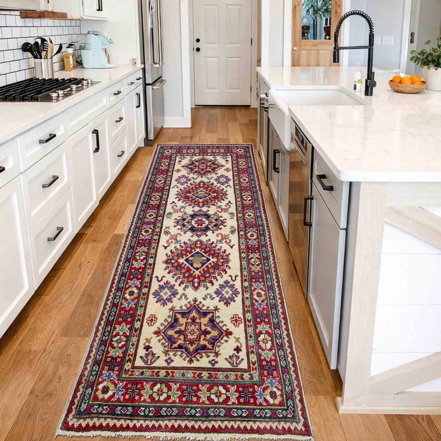 Kazak Rug Handmade Beige Medallion 6' Runner
