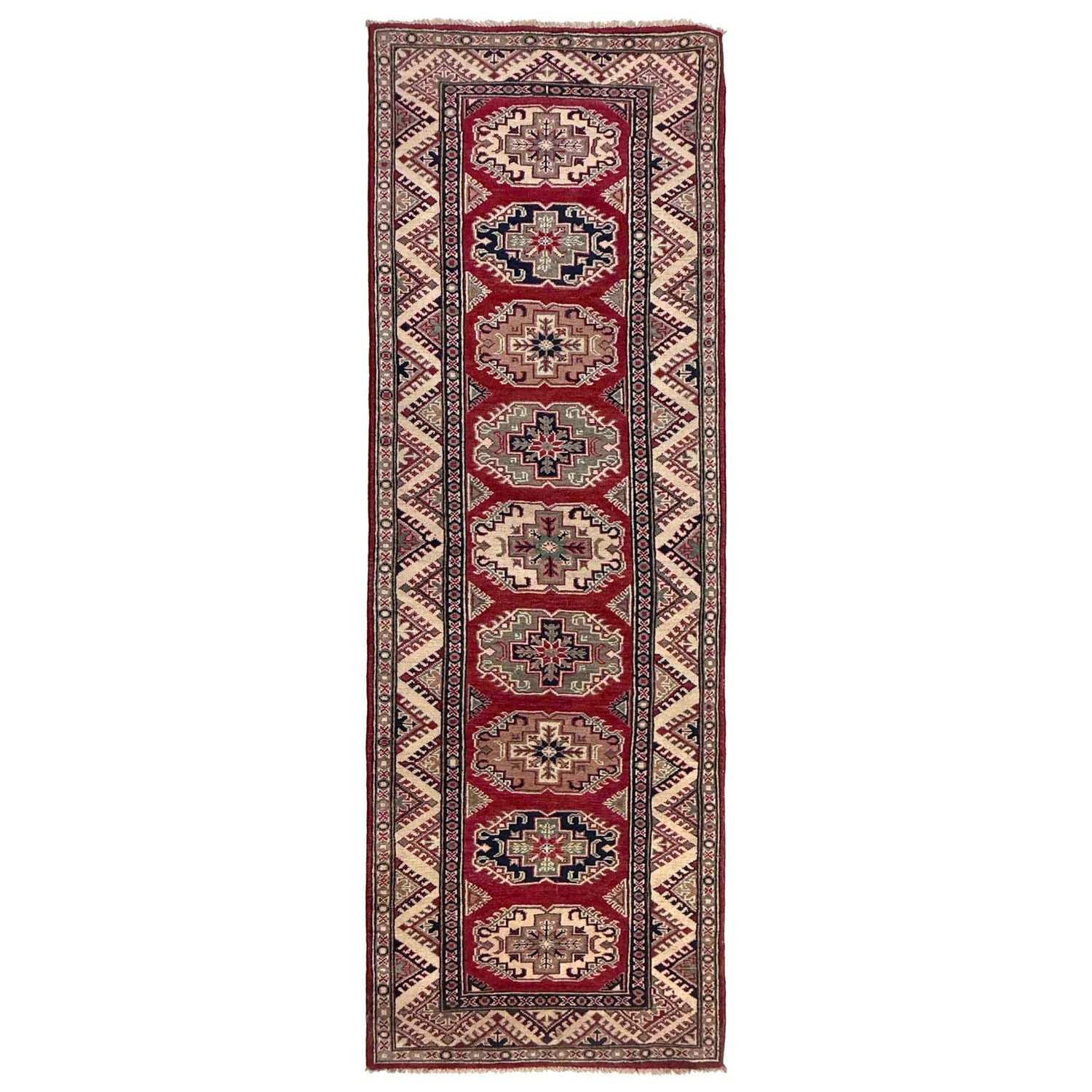 Kazak Rug Handmade Red Medallion 10' Runner