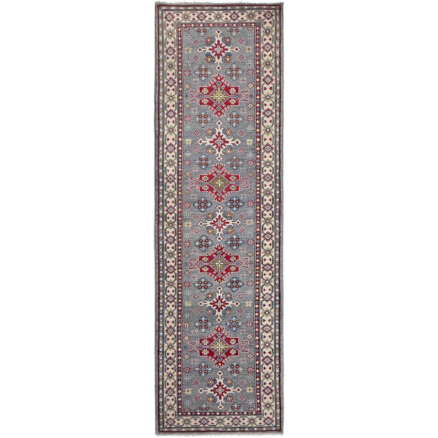 Kazak Rug Handmade Gray Medallion 10' Runner