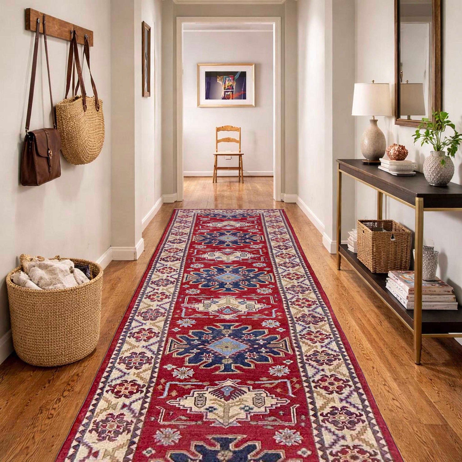 Kazak Rug Handmade Red Medallion 10' Runner