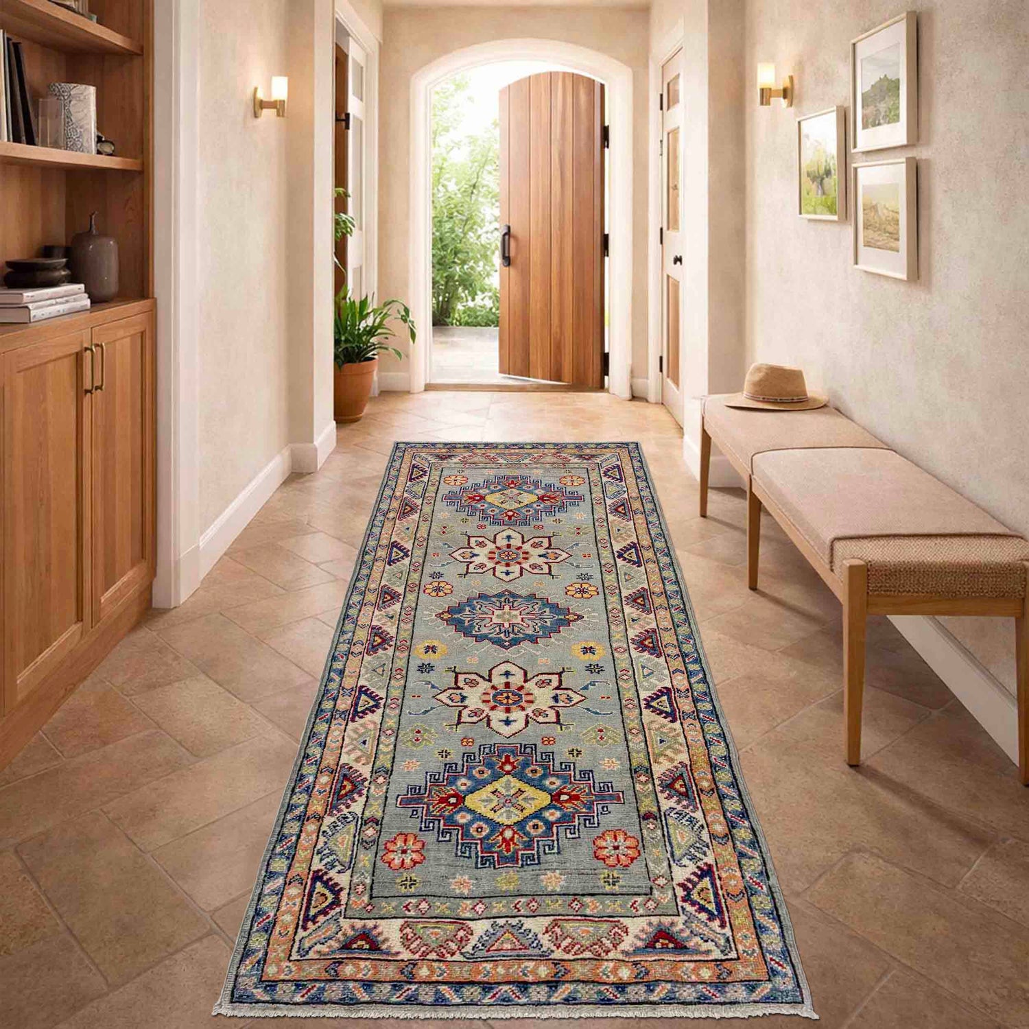 Kazak Rug Handmade Gray Medallion 6' Runner