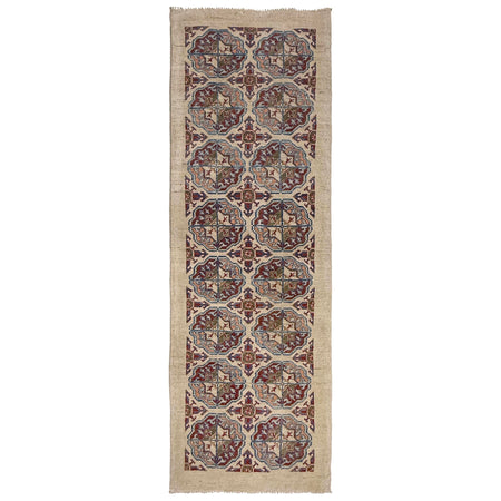 Waziri Runner Rug Handmade Beige Medallion 8' Runner