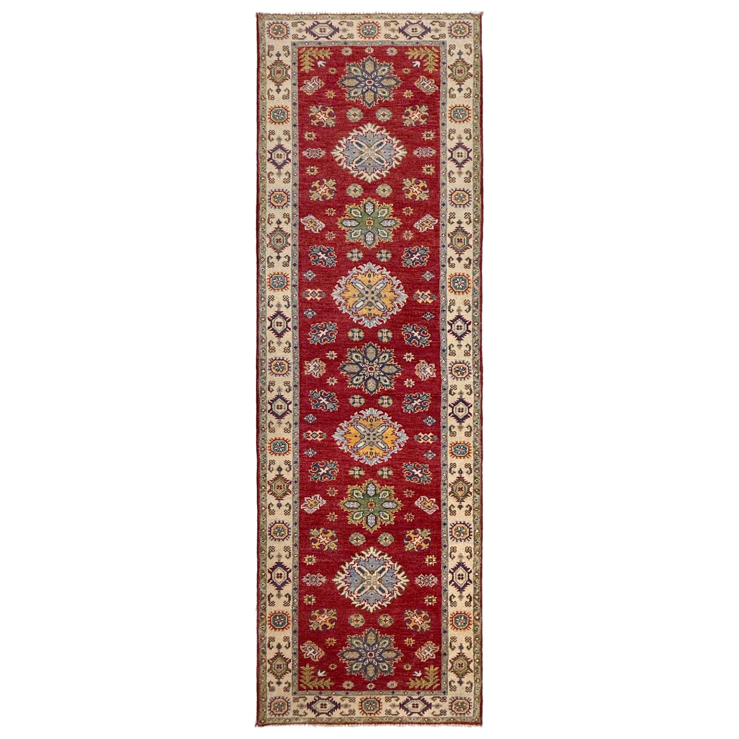 Kazak Rug Handmade Red Medallion 10' Runner