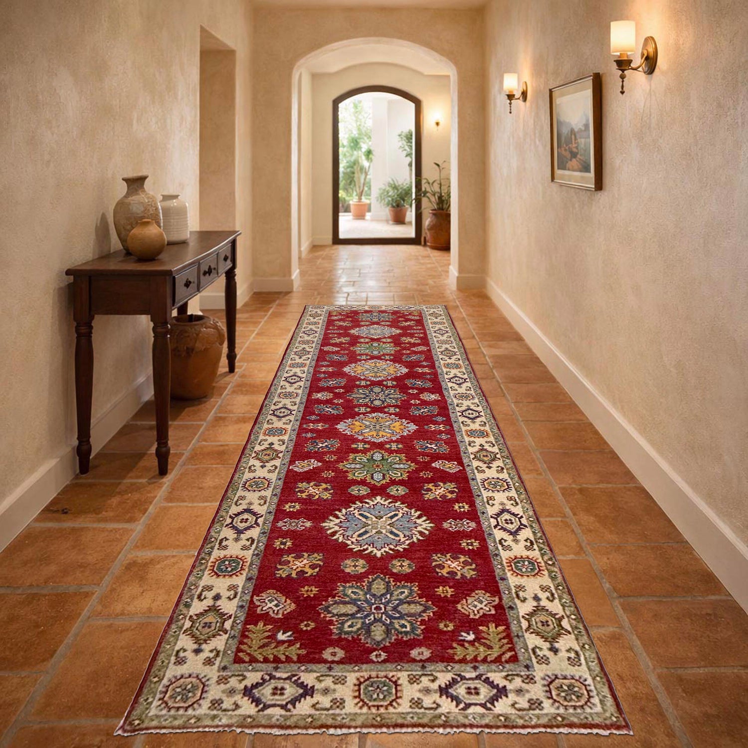 Kazak Rug Handmade Red Medallion 10' Runner