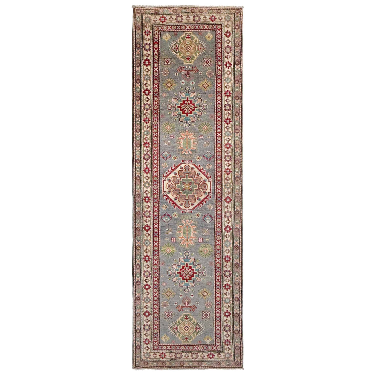 Kazak Rug Handmade Gray Medallion 10' Runner