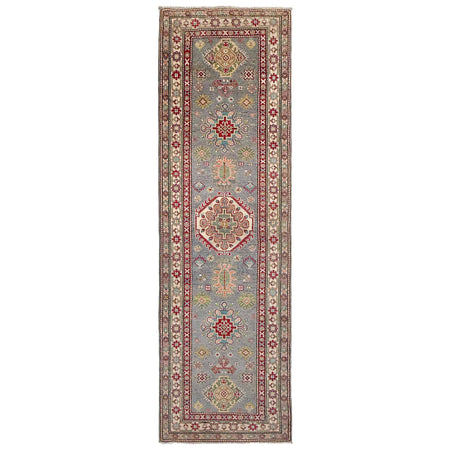 Kazak Rug Handmade Gray Medallion 10' Runner