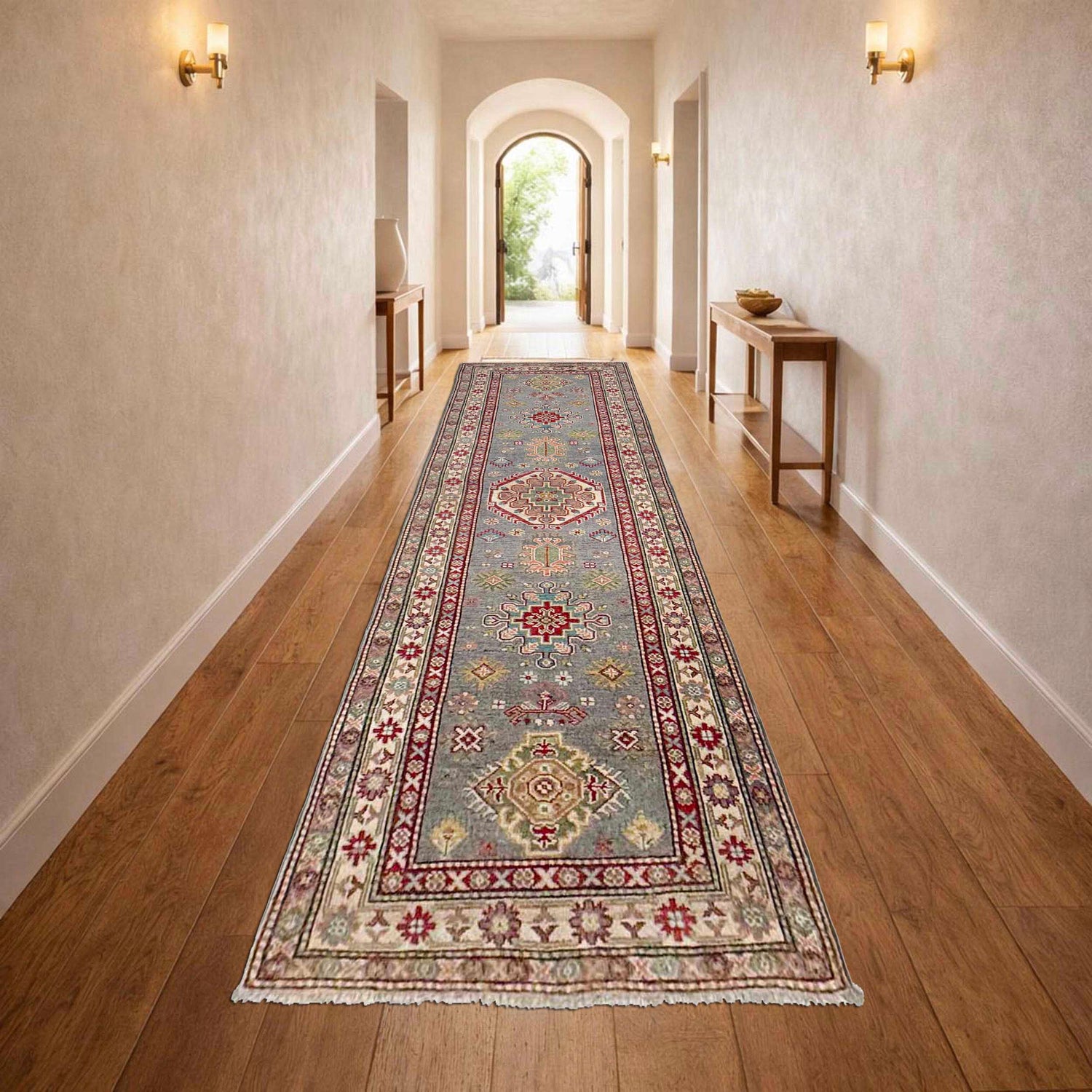 Kazak Rug Handmade Gray Medallion 10' Runner