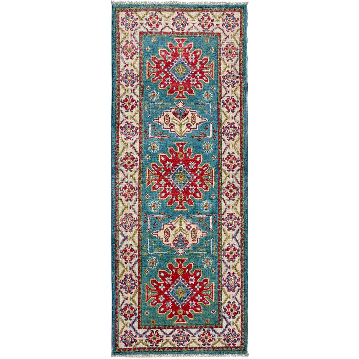 Kazak Rug Handmade Blue Medallion 6' Runner