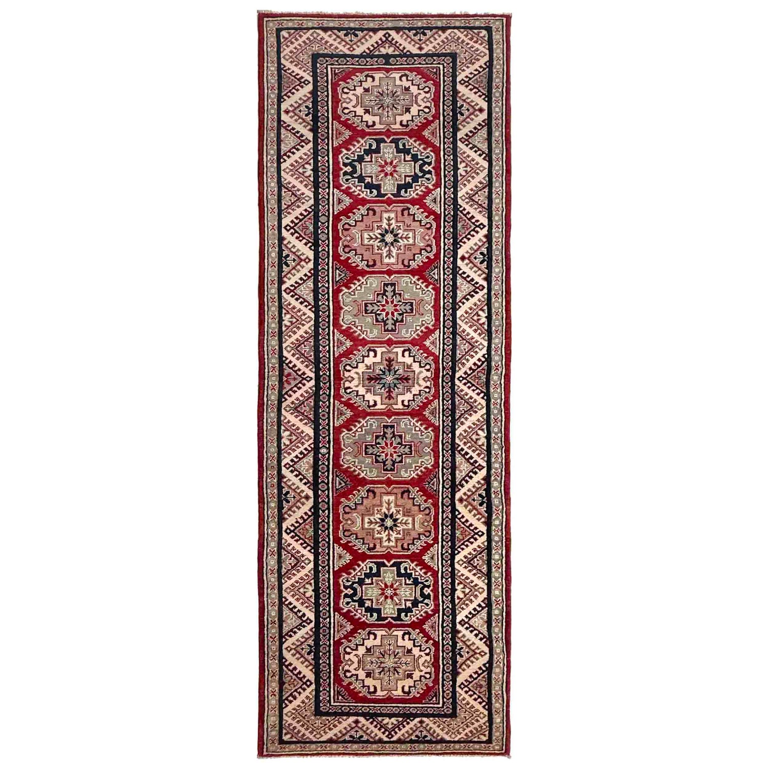 Kazak Rug Handmade Red Medallion 10' Runner