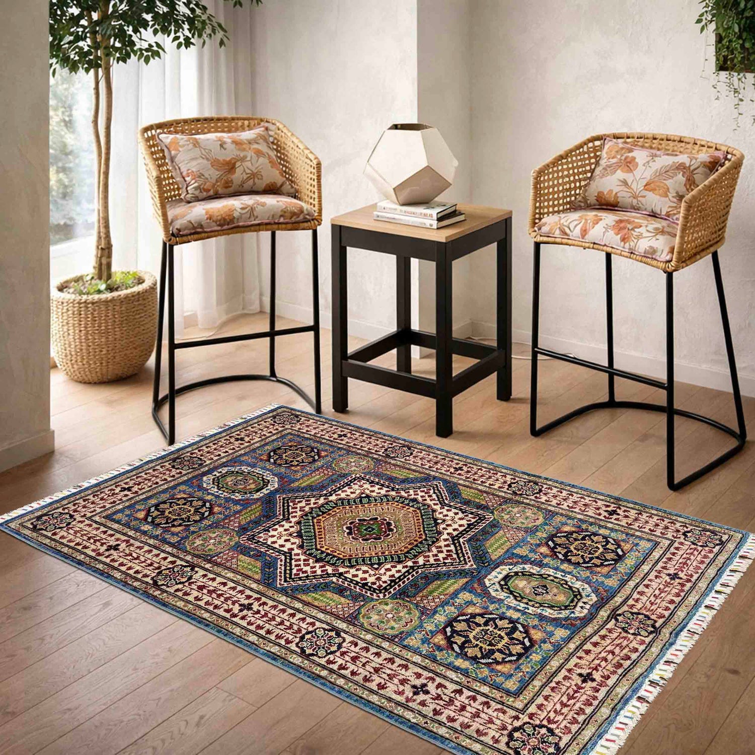 Mamluk Area Rug Handmade Multi Medallion 3x5 ft