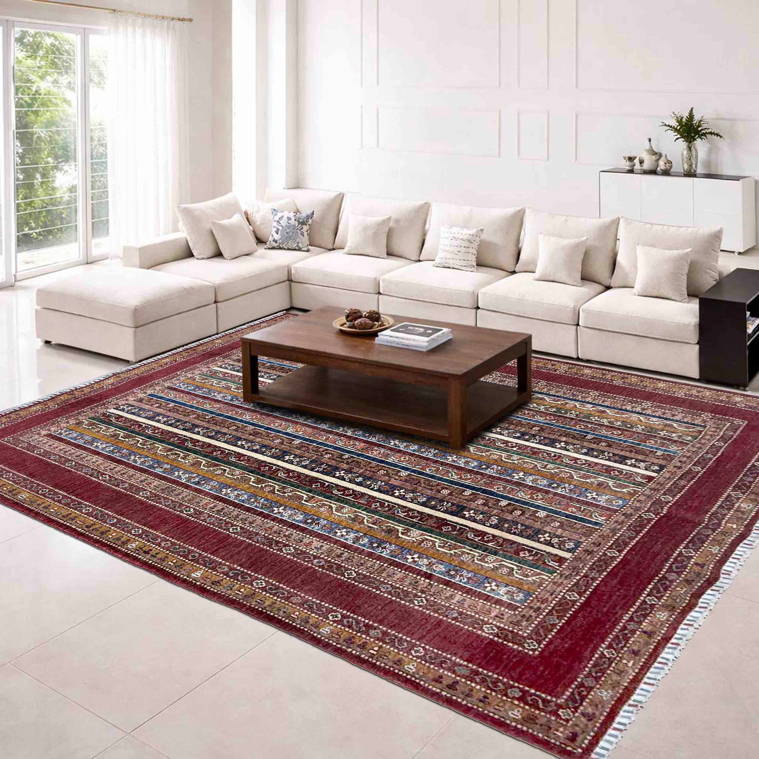 Shawl Area Rug Handmade Red Floral 5x8 ft