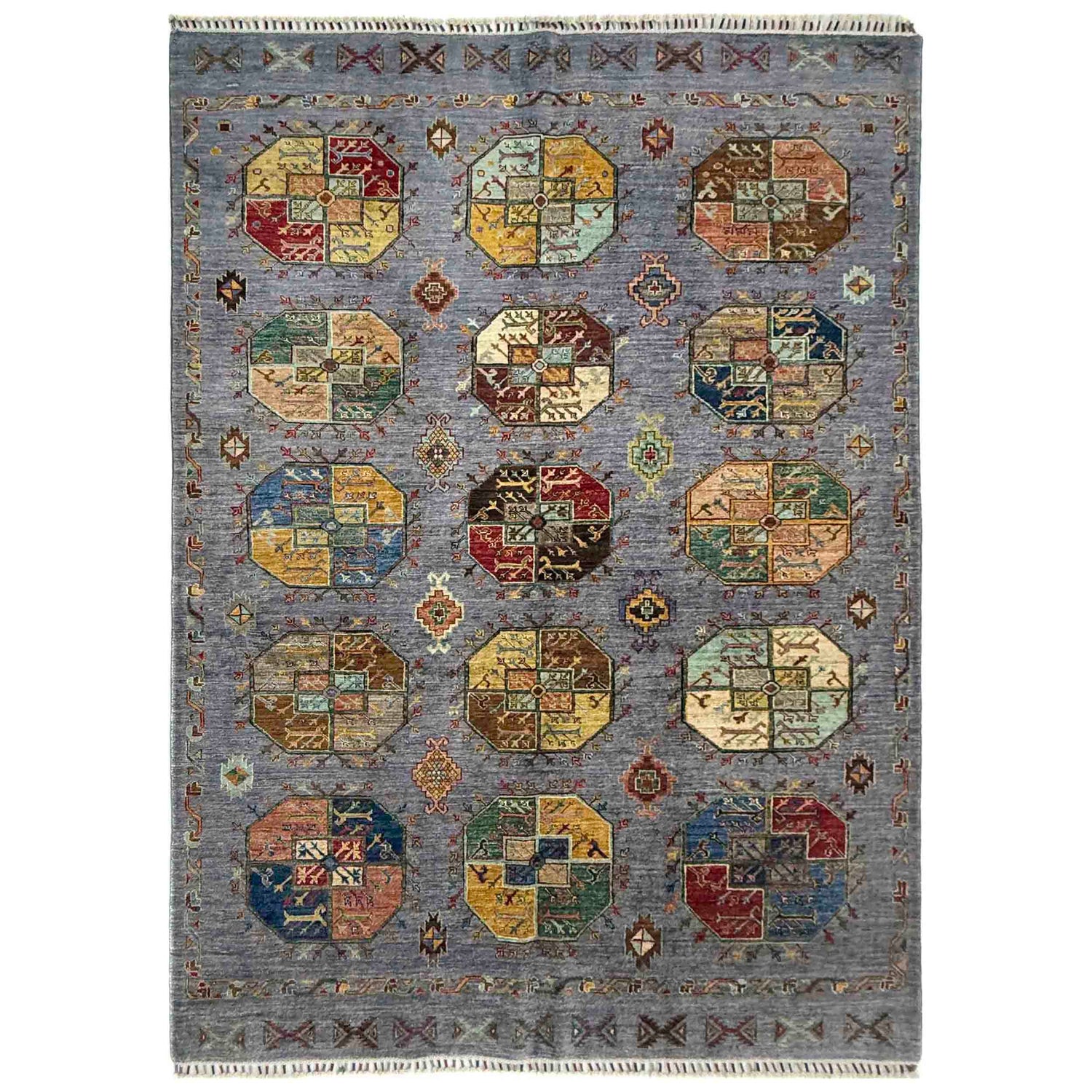 Waziri Area Rug Handmade Gray Medallion 5x8 ft