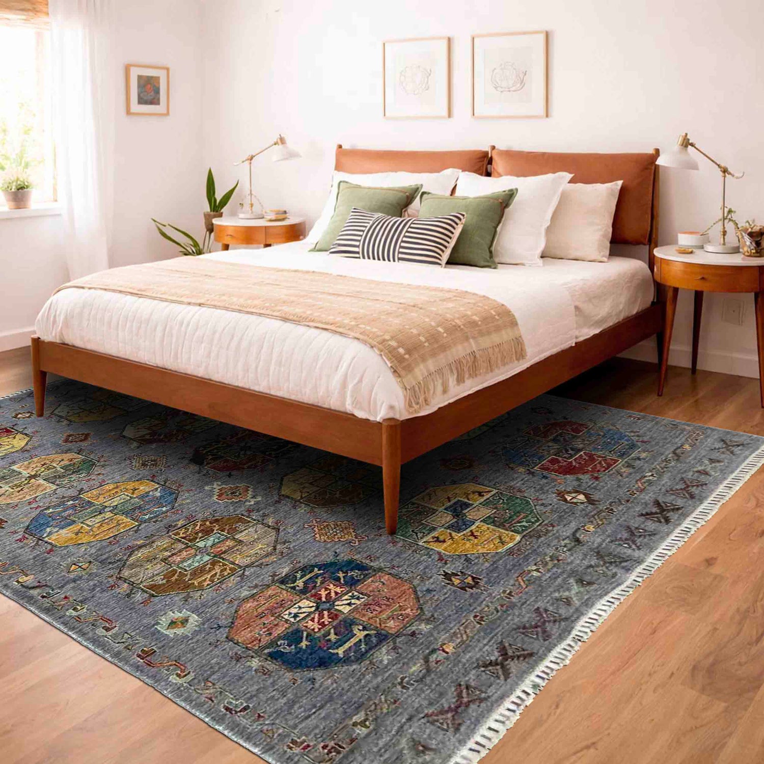 Waziri Area Rug Handmade Gray Medallion 5x8 ft
