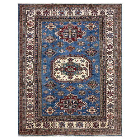 Kazak Rug Handmade Blue Medallion 5x8 ft