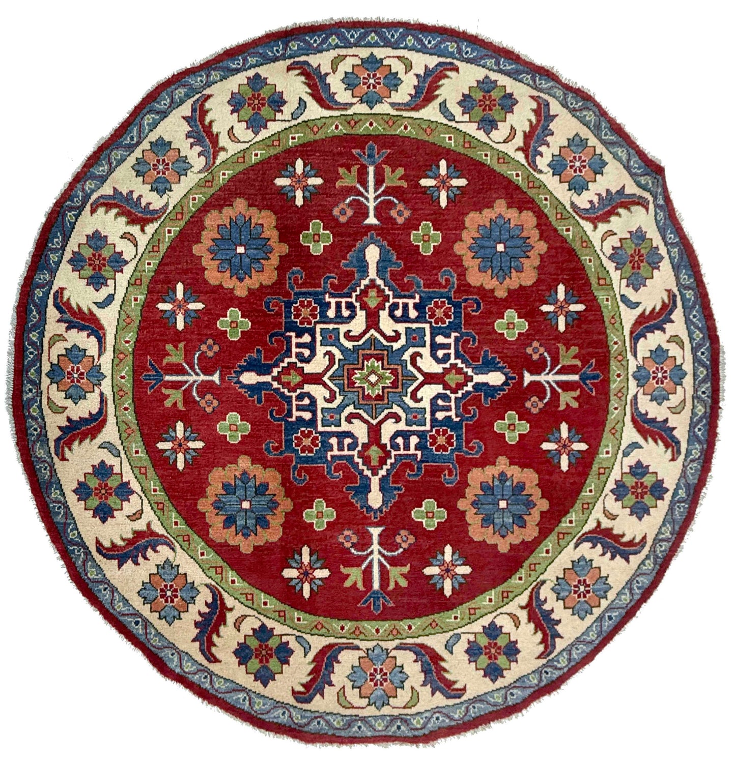 Kazak Rug Handmade Red Medallion 6x6 ft