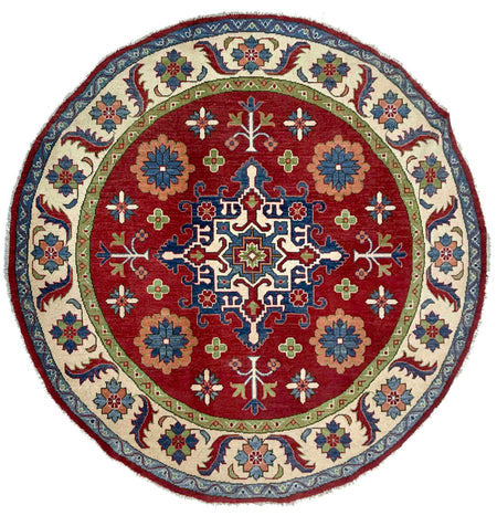 Kazak Rug Handmade Red Medallion 6x6 ft