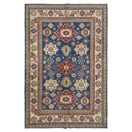 Kazak Rug Handmade Blue Medallion 7x10 ft