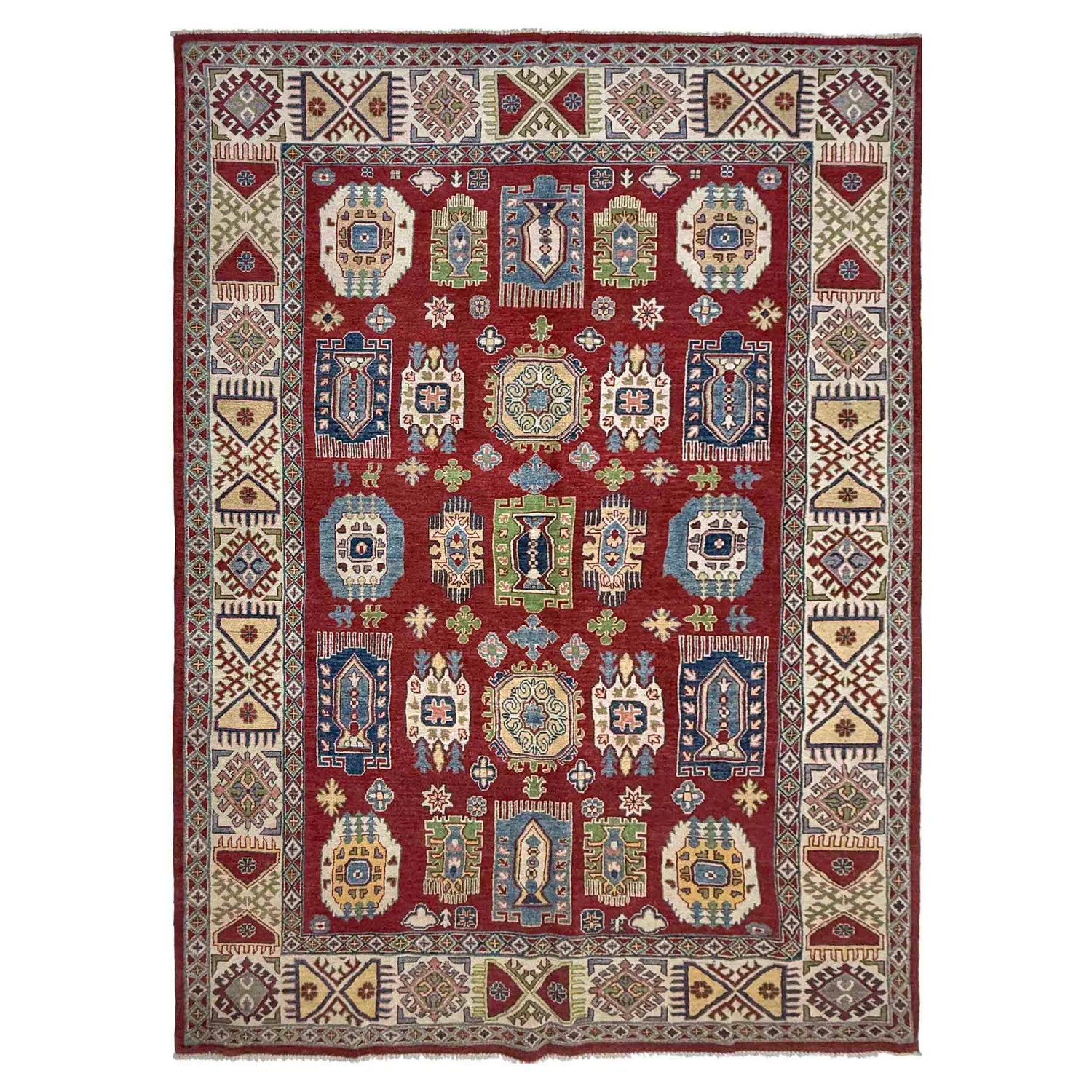 Kazak Rug Handmade Red Medallion 7x10 ft
