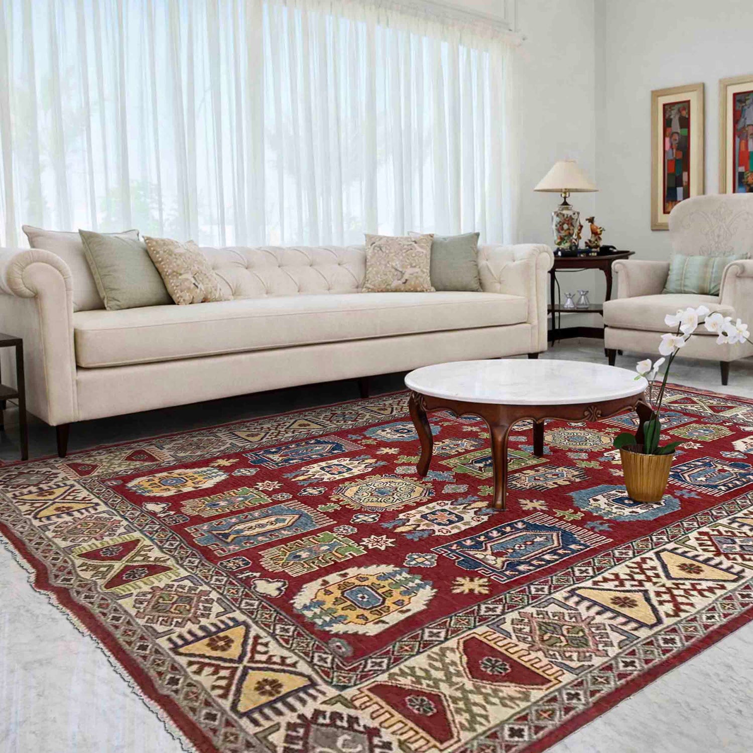 Kazak Rug Handmade Red Medallion 7x10 ft