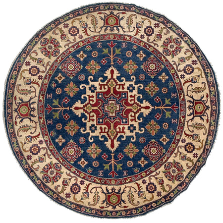 Kazak Rug Handmade Blue Medallion 6x6 ft