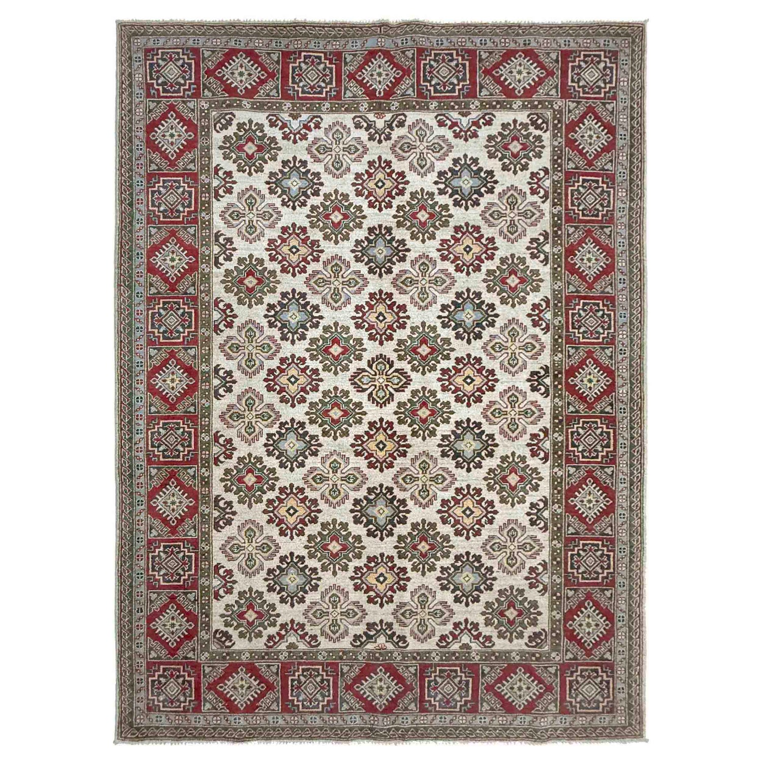 Kazak Rug Handmade Beige Medallion 6x9 ft