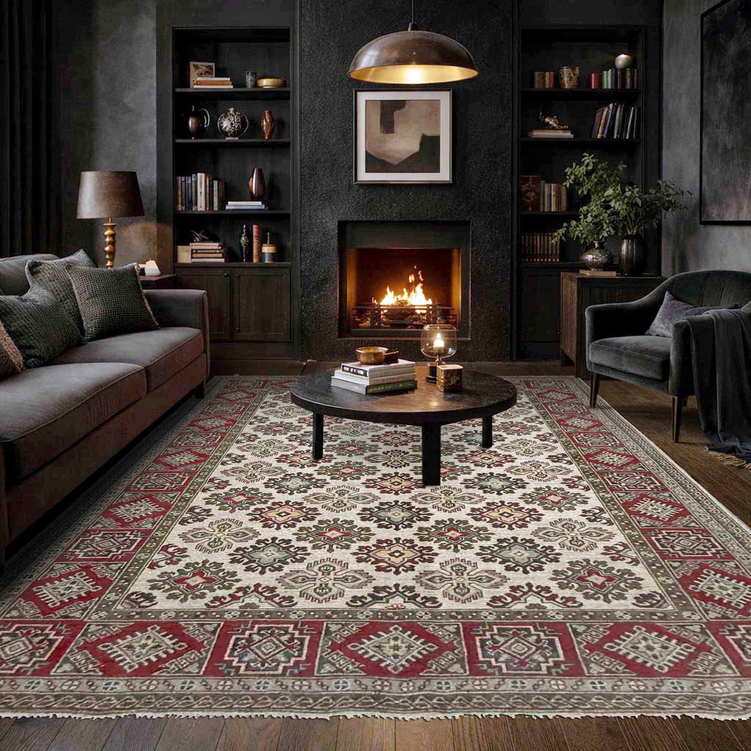 Kazak Rug Handmade Beige Medallion 6x9 ft