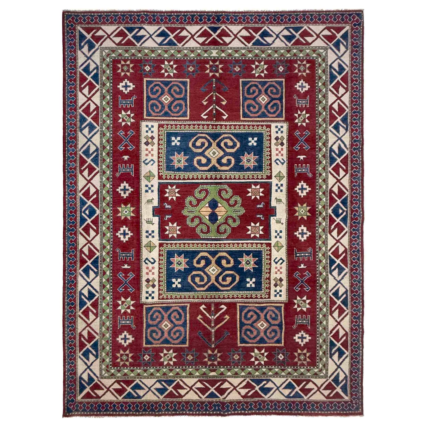 Kazak Rug Handmade Red Medallion 7x10 ft