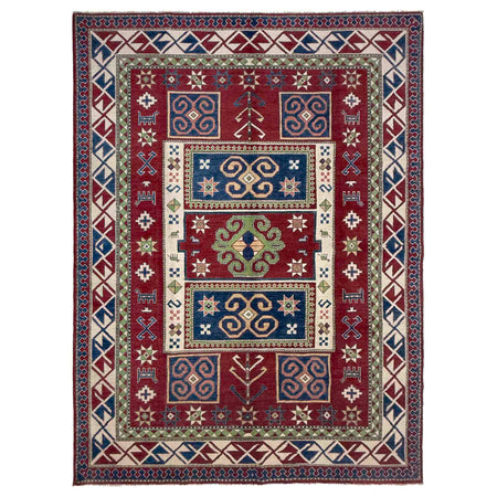Kazak Rug Handmade Red Medallion 7x10 ft