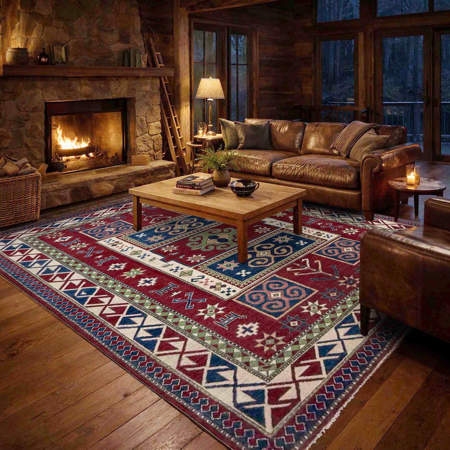Kazak Rug Handmade Red Medallion 7x10 ft