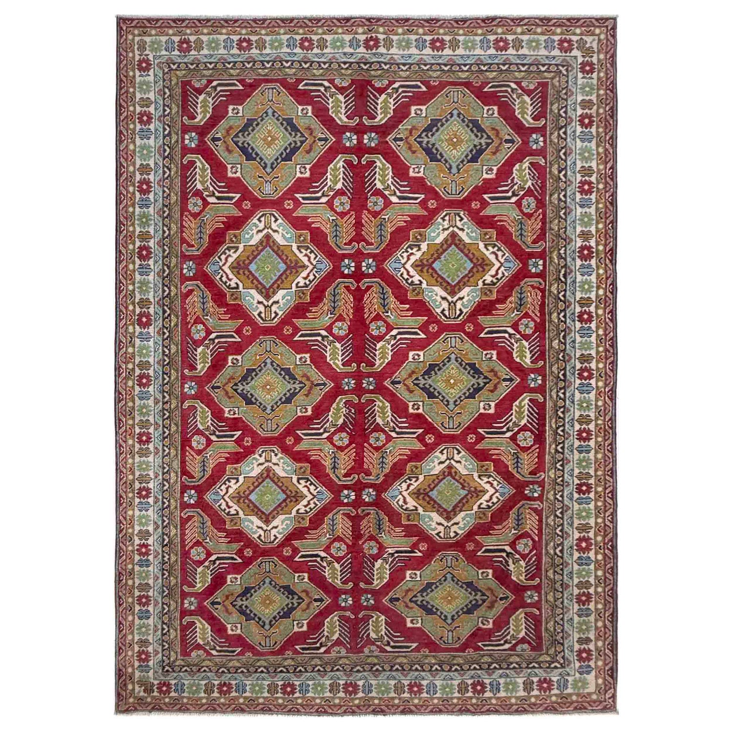 Kazak Rug Handmade Red Medallion 7x10 ft