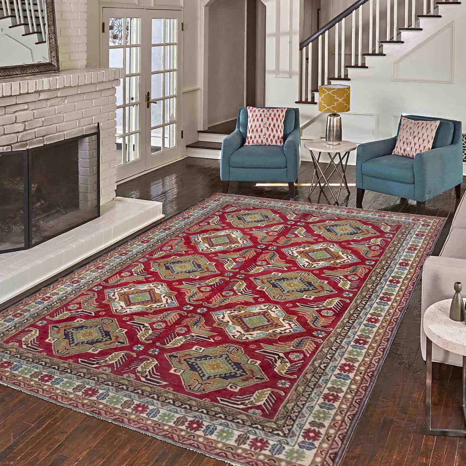 Kazak Rug Handmade Red Medallion 7x10 ft