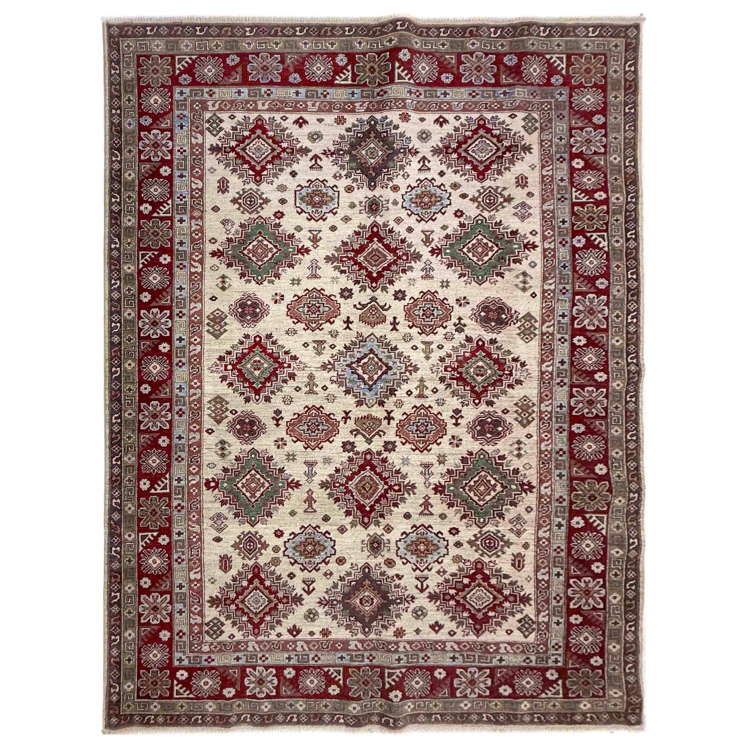 Kazak Rug Handmade Beige Medallion 7x10 ft
