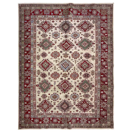 Kazak Rug Handmade Beige Medallion 7x10 ft
