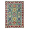 Kazak Rug Handmade Green Medallion 7x10 ft