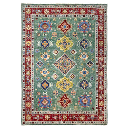 Kazak Rug Handmade Green Medallion 7x10 ft