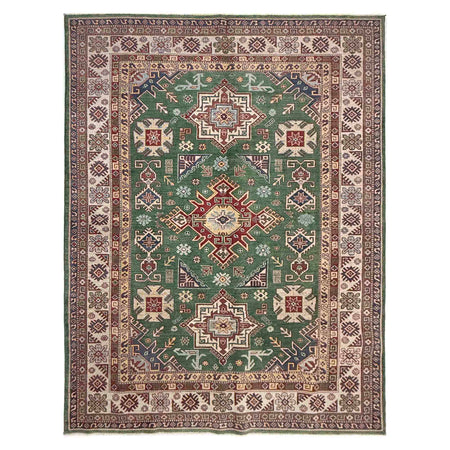 Kazak Rug Handmade Green Medallion 7x10 ft