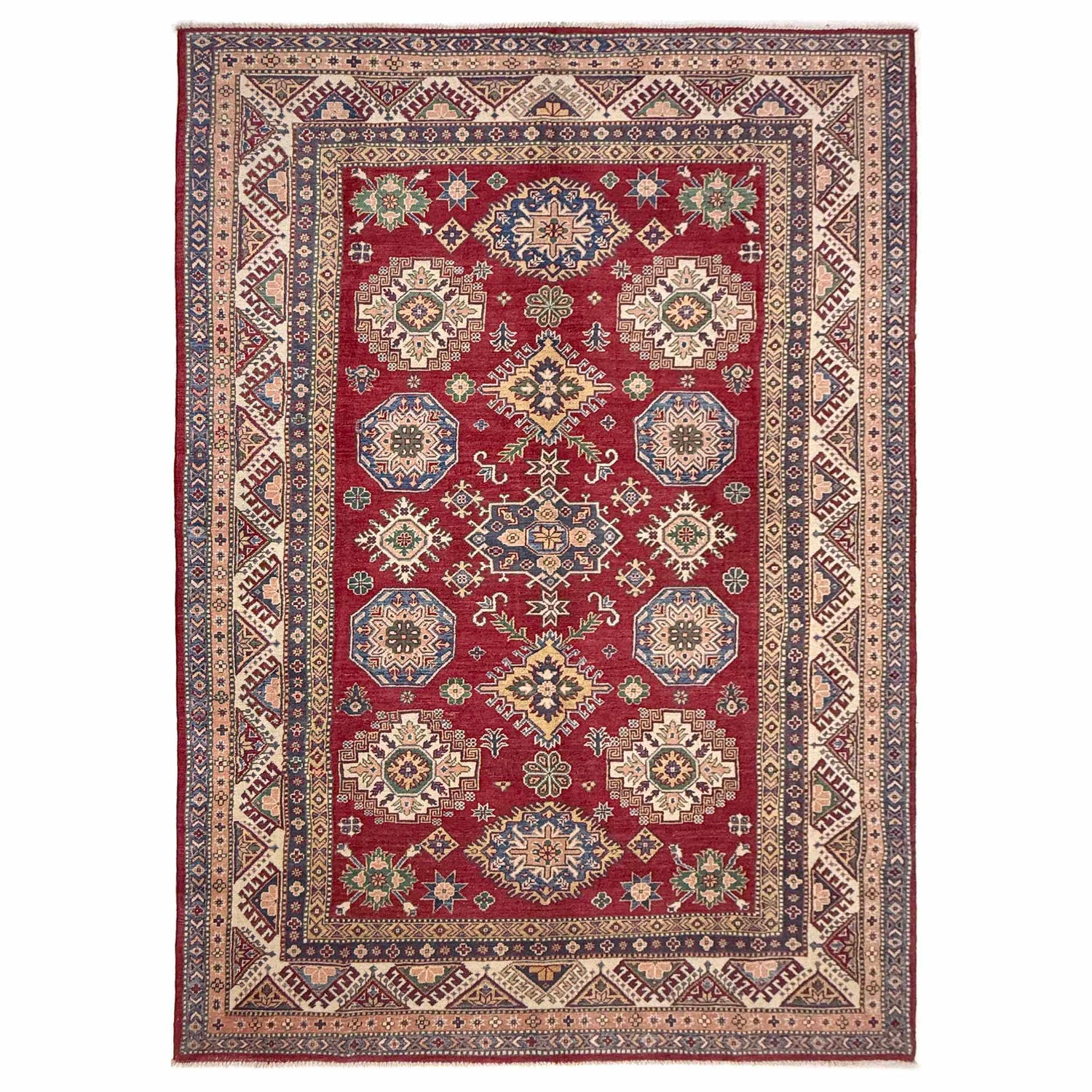 Kazak Rug Handmade Red Medallion 7x10 ft