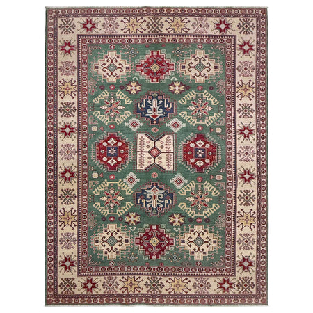 Kazak Rug Handmade Green Medallion 7x10 ft