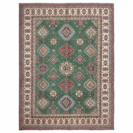 Kazak Rug Handmade Green Medallion 7x10 ft