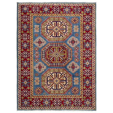 Kazak Rug Handmade Blue Medallion 4x6 ft