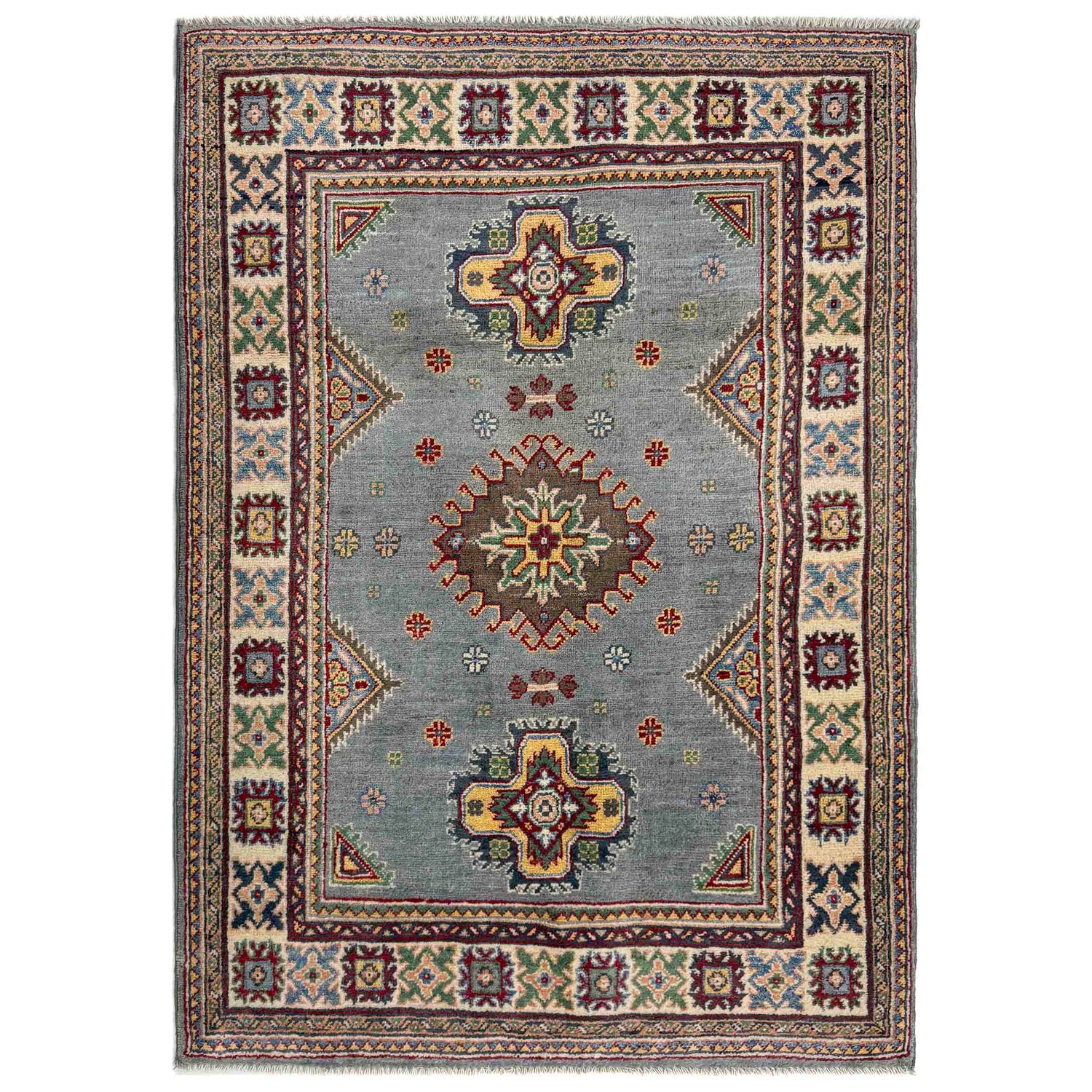 Kazak Rug Handmade Blue Medallion 3x5 ft