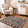 Kazak Rug Handmade Blue Medallion 3x5 ft