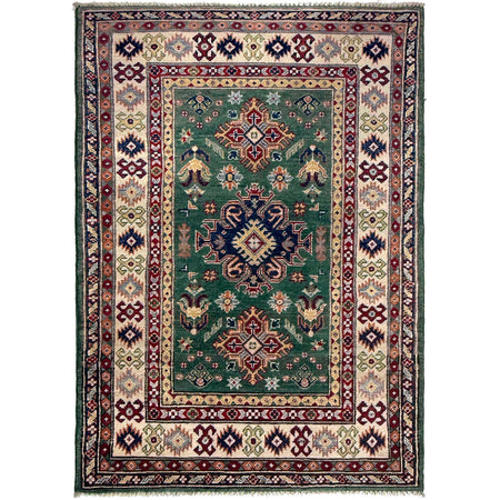 Kazak Rug Handmade Green Medallion 3x5 ft