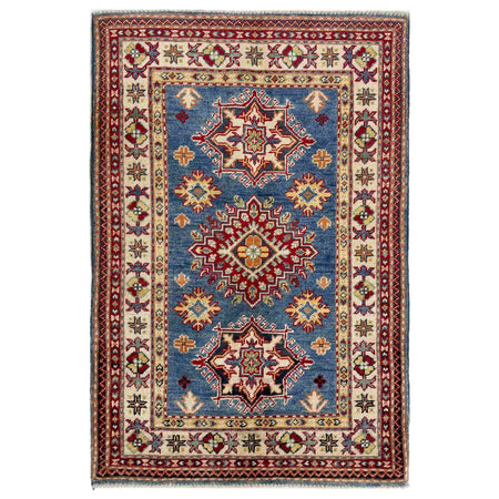 Kazak Rug Handmade Blue Medallion 2x4 ft