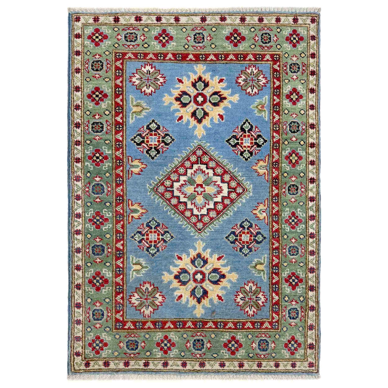 Kazak Rug Handmade Blue Medallion 2x4 ft