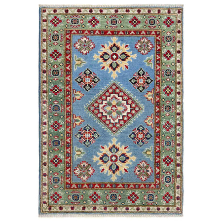 Kazak Rug Handmade Blue Medallion 2x4 ft